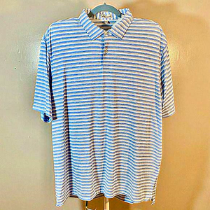 Peter Millar Summer Comfort Golf Polo Mens Large White Striped Moisture Wicking‎